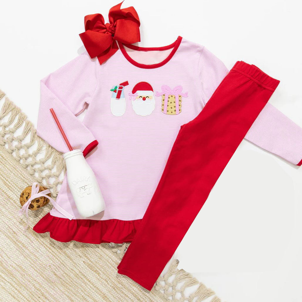 GLP1596 Pink Santa Girls Cute Long Sleeve Wholesale Boutique Kid Outfit Clothing Sets