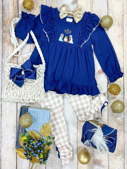 GLP1597 Blue Girls Cute Long Sleeve Wholesale Boutique Kid Outfit Clothing Sets