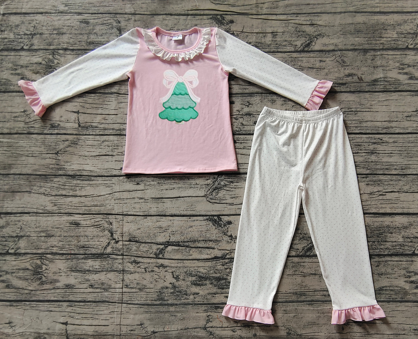 GLP1628 Pink Christmas Tree Winter Fall Long Sleeve Wholesale Boutique Kid Outfit Clothing sets