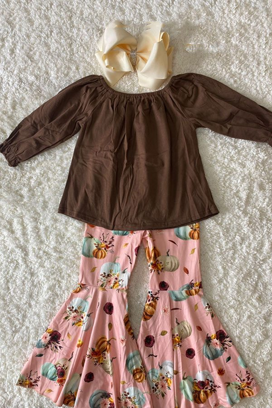 GLP1652 Brown Winter Fall Long Sleeve Wholesale Boutique Kid Outfit