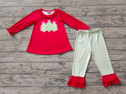 GLP1672 Red Christmas Tree Winter Fall Long Sleeve Wholesale Boutique Kid Outfit Clothing Sets