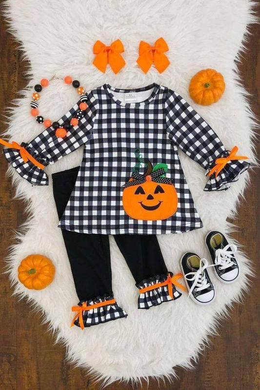 GLP1674 Pumpkin Girls Winter Fall Long Sleeve Wholesale Boutique Kid Outfit