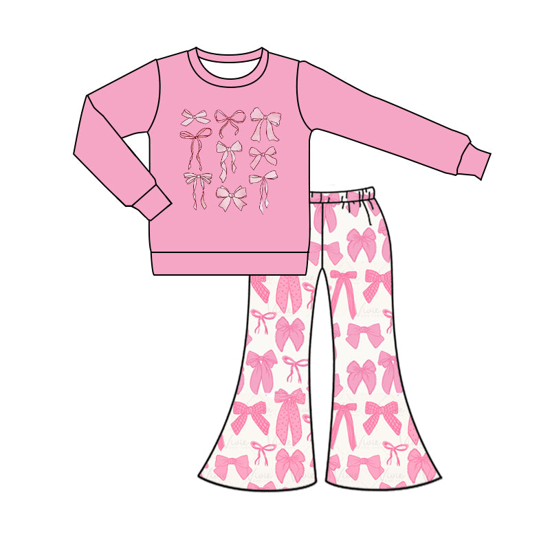 GLP1688 Pink Bow Girls Winter Fall Long Sleeve Wholesale Boutique Kid Outfit