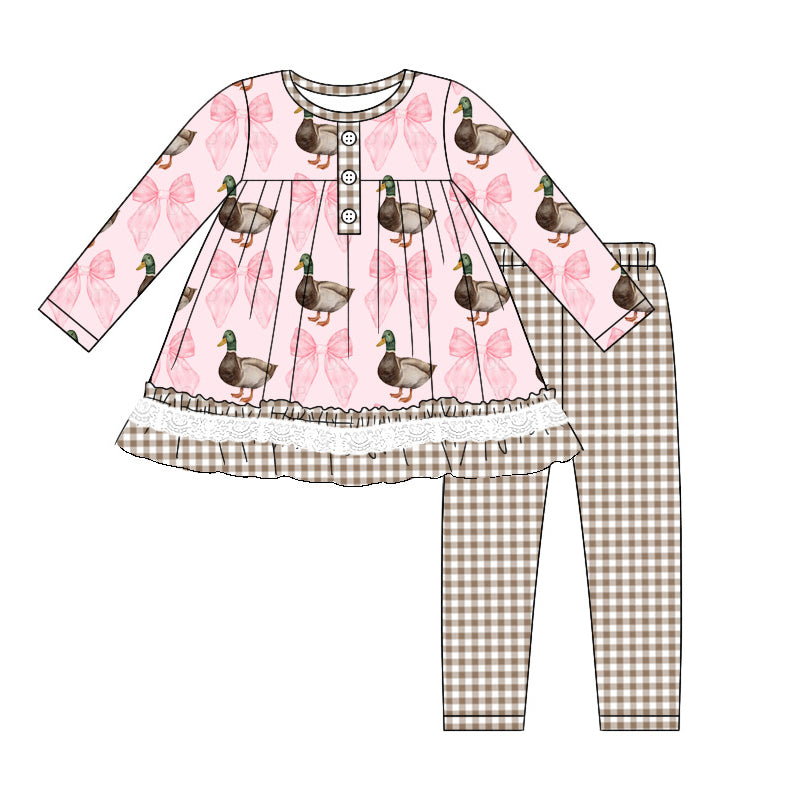 GLP1754 Pink Duck Girls Winter Fall Long Sleeve Wholesale Boutique Kid Outfit