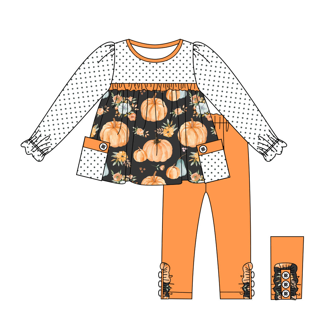 GLP1755 Pumpkin Girls Winter Fall Long Sleeve Wholesale Boutique Kid Outfit