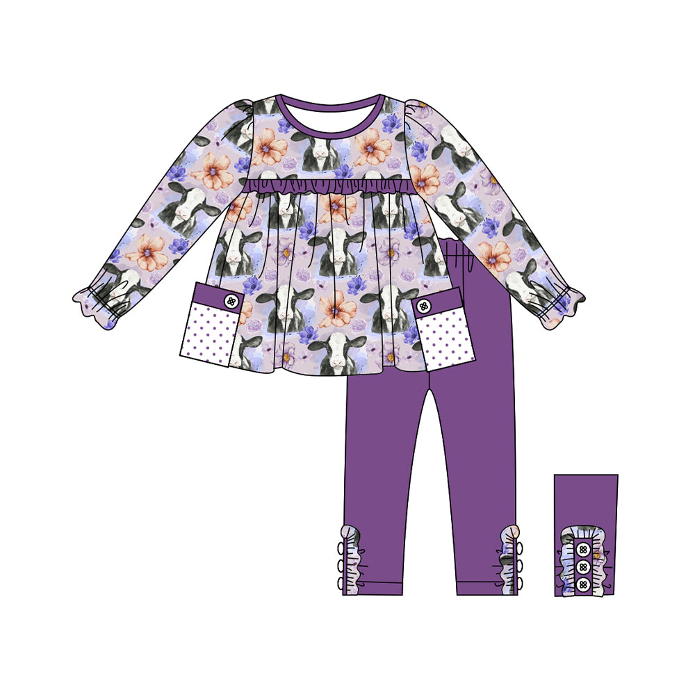 GLP1803 Purple Cow Girls Winter Fall Long Sleeve Wholesale Boutique Kid Outfit