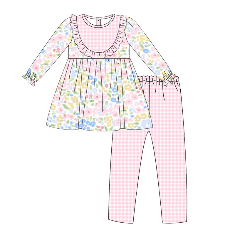 GLP1835 Floral Girls Fashion Winter Fall Long Sleeve Wholesale Boutique Kid Outfit Clothing