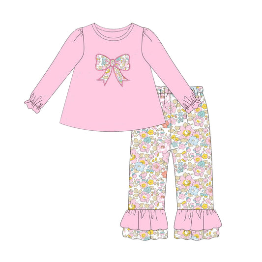 GLP1836 Pink Bow Girls Fashion Winter Fall Long Sleeve Wholesale Boutique Kid Outfit Clothing