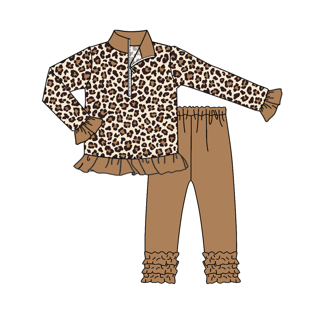 GLP1845 Leopard Girls Design Fashion Winter Fall Long Sleeve Wholesale Boutique Kid Outfit Clothing