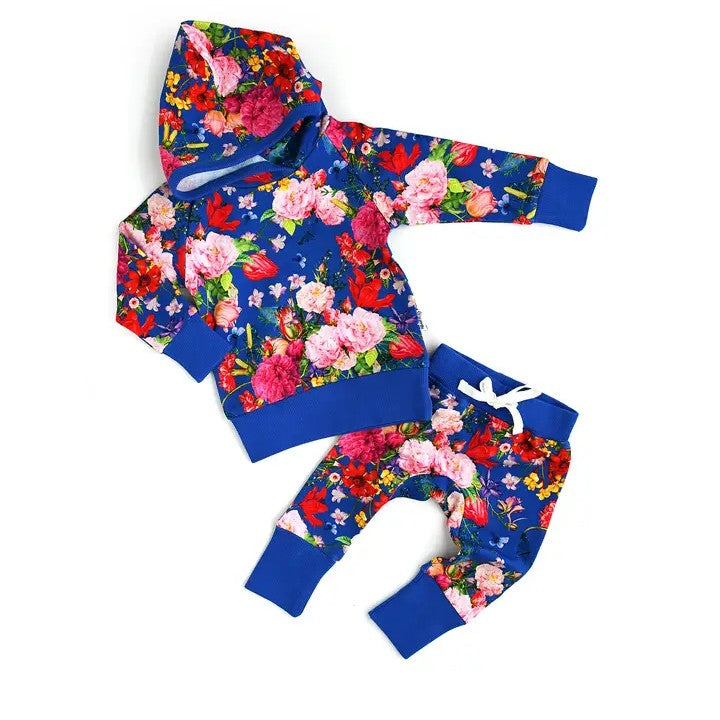 GLP1859 Blue Floral Cute Girls Floral Winter Fall Long Sleeve Boutique Kid Outfit