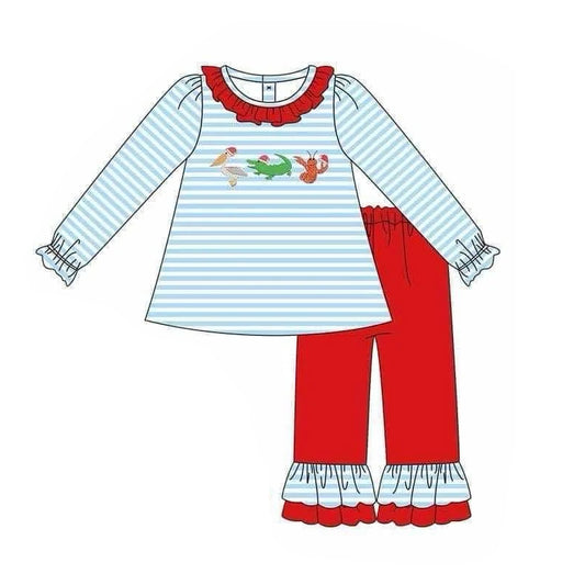 GLP1864 Blue Christmas Winter Fall Long Sleeve Wholesale Boutique Kid Outfit Clothing Sets