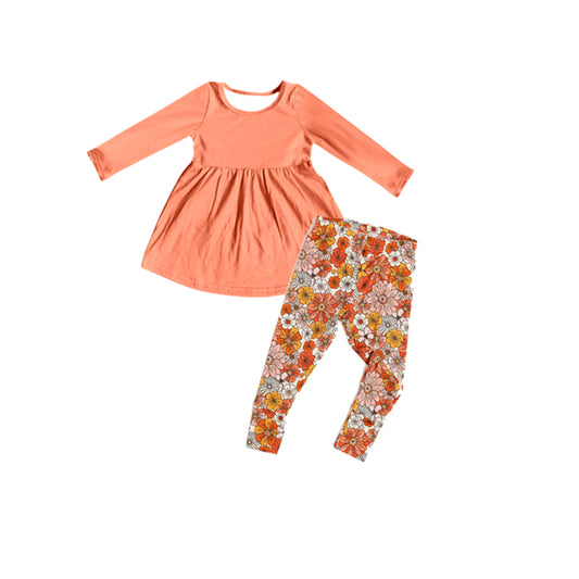 GLP1884 Cute Orange Flower Girls Winter Fall Long Sleeve Wholesale Boutique Kid Outfit Clothing Sets