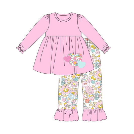 GLP1920 Floral Pink Winter Fall Long Sleeve Wholesale Boutique Kid Outfit Clothing Sets