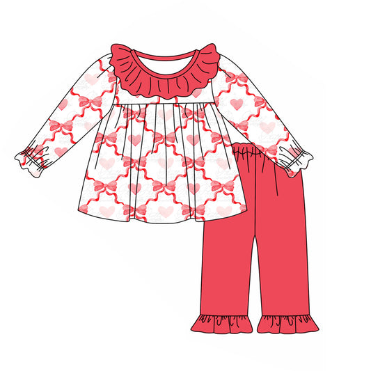 GLP1934 Red Bow Cute Winter Fall Long Sleeve Wholesale Boutique Kid Outfit Clothing Sets