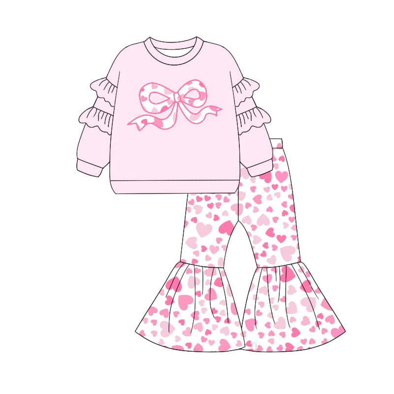 GLP1951 Pink Bow Cute Winter Fall Long Sleeve Wholesale Boutique Kid Outfit Clothing Sets