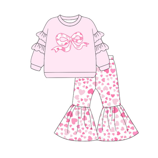 GLP1951 Pink Bow Cute Winter Fall Long Sleeve Wholesale Boutique Kid Outfit Clothing Sets