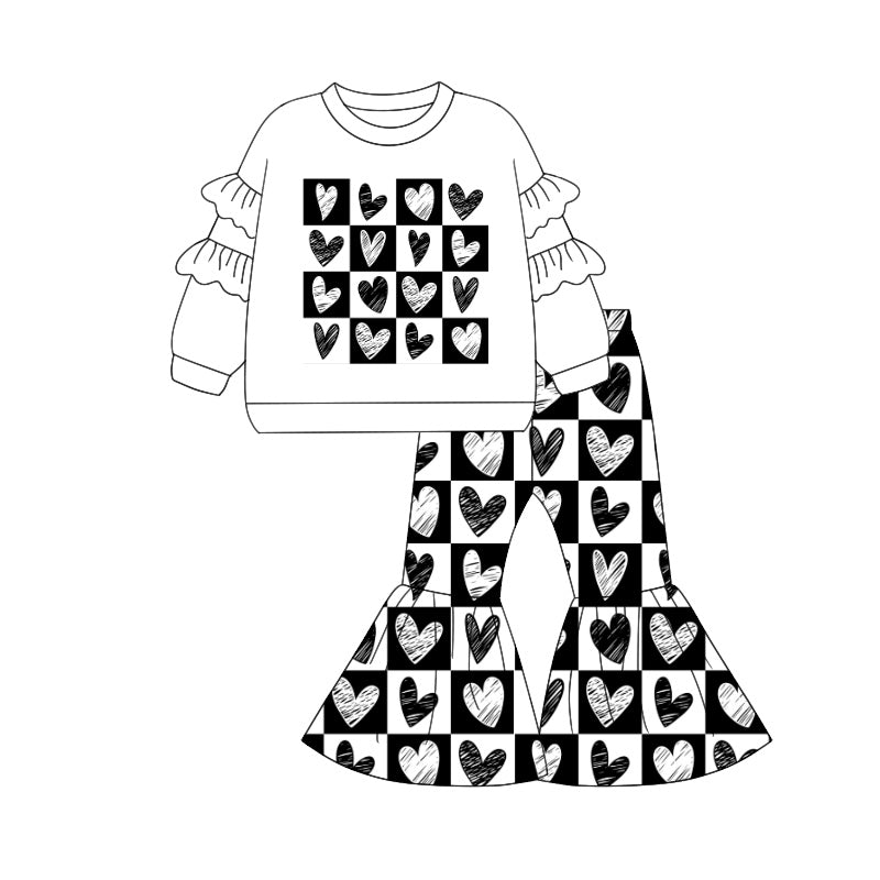 GLP1955 Black LOVE Cute Winter Fall Long Sleeve Wholesale Boutique Kid Outfit Clothing Sets