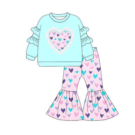 GLP1956 Blue LOVE Cute Winter Fall Long Sleeve Wholesale Boutique Kid Outfit Clothing Sets