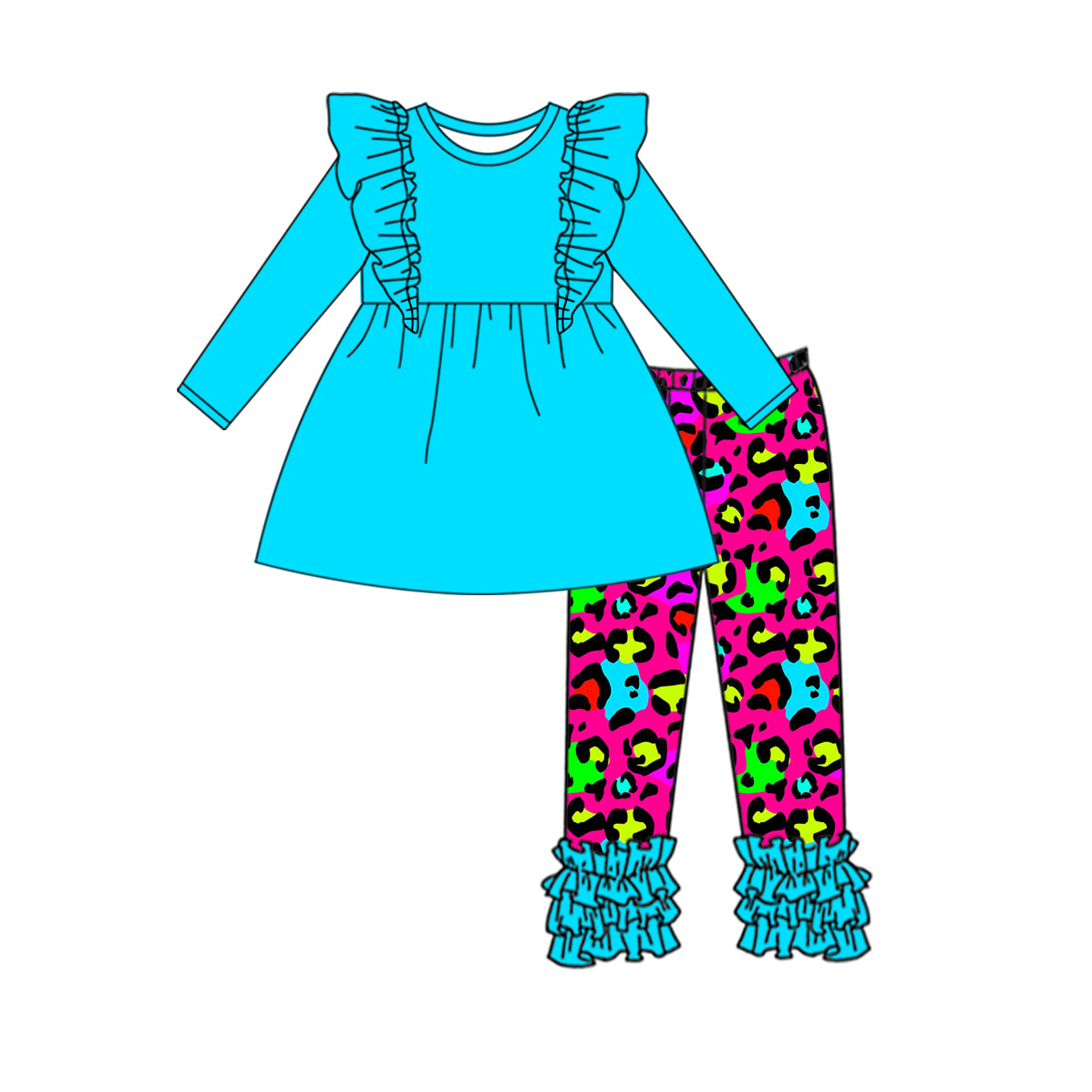 GLP2138 Blue Long Sleeve Wholesale Boutique Kid Outfit Clothing Sets