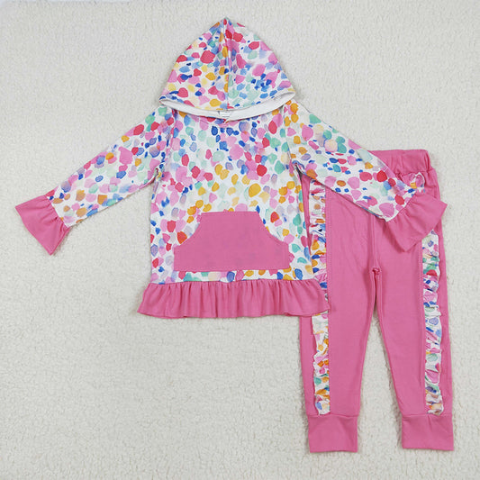 7.15 RTS NO MOQ Baby Girls Long Sleeve Outfits GLP2151 Long Sleeves Colorful Tie Dye Hoodies Pockets Pants Sets