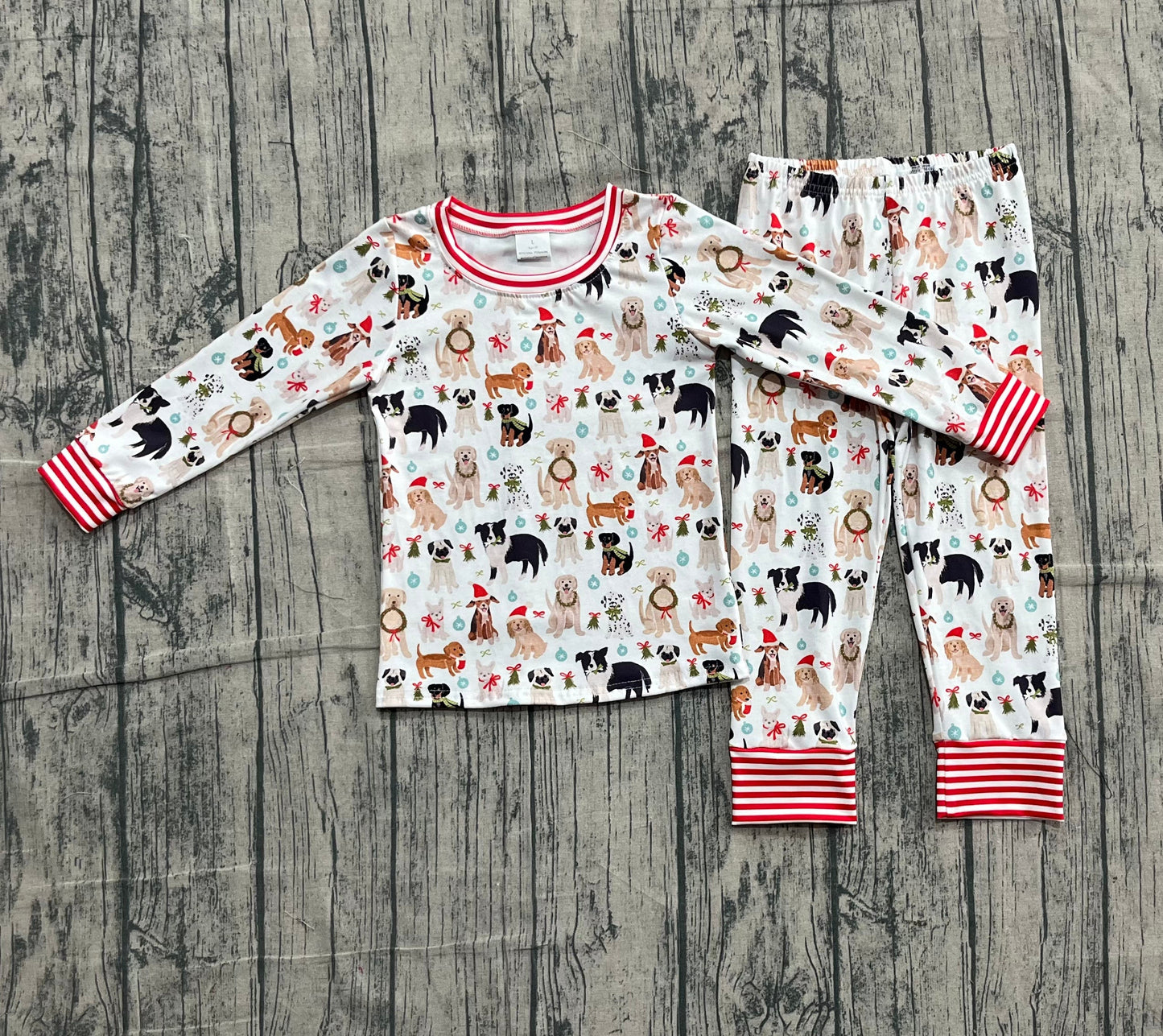 RTS Baby Kids Toddler Long Sleeves Dogs Shirt Pants Christmas Pajamas Set