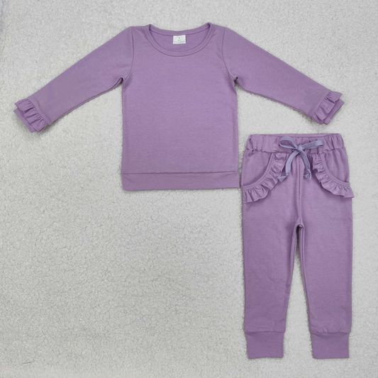 RTS NO MOQ Sibling Baby Girls Long Sleeve Sets Cotton Top Ruffle Pockets Pants Jogger Clothes Sets