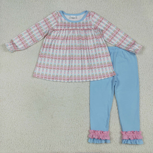 7.15 RTS NO MOQ Baby Girls Long Sleeve Outfits GLP2456 Christmas Soldier Plaid Top Blue Ruffle Pant Sets