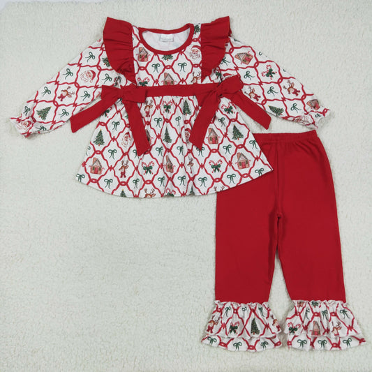 8.12 RTS NO MOQ Baby Girls Long Sleeve Outfits GLP2525 Christmas Trees Bows Tunic Ruffle Pants Clothes Sets