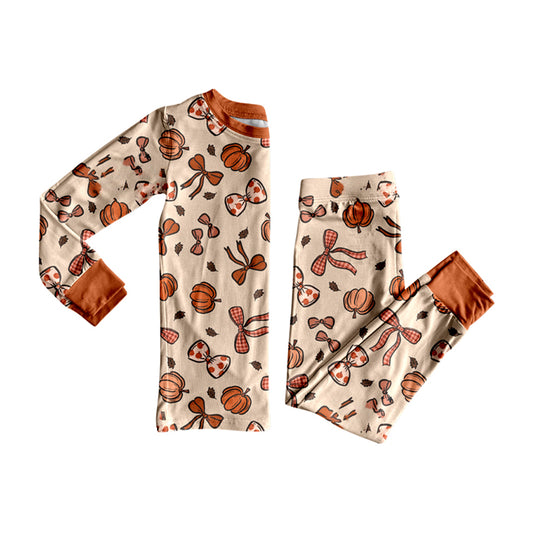 8.7 GLP2675 Baby Girls Bows Pumpkins Top Pant Fall Pajamas Set Preorder