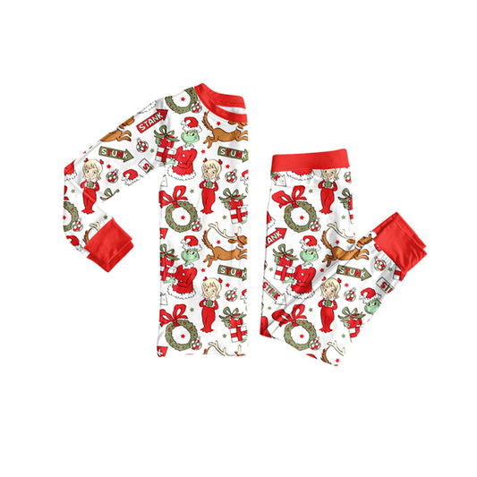 8.7 GLP2676 Baby Girls Green Face Holly Top Pant Christmas Pajamas Set Preorder