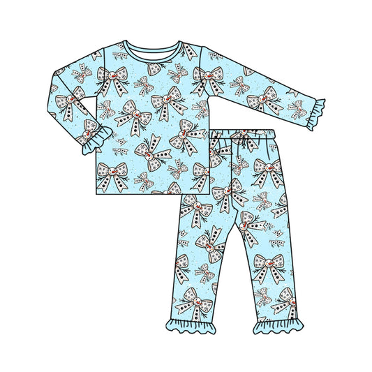 8.7  GLP2679 Baby Girls Snowmen Bows Plaid Top Ruffle Pant Christmas Set Preorder