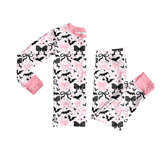 8.7 GLP2680 Baby Girls Bows Bats Plaid Top Pant Halloween Pajamas Set Preorder
