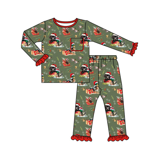 8.7 GLP2681 Baby Girls Dogs Ducks Plaid Top Pant Christmas Pajamas Set Preorder