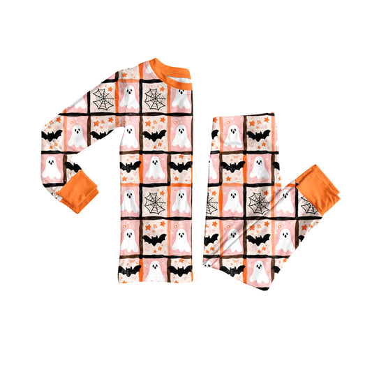8.7 GLP2682 Baby Girls Ghosts Bats Plaid Top Pants Halloween Pajamas Set Preorder