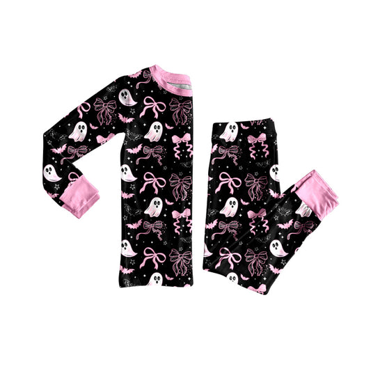 8.7 GLP2683 Baby Girls Bows Ghosts Plaid Top Pants Halloween Pajamas Set Preorder