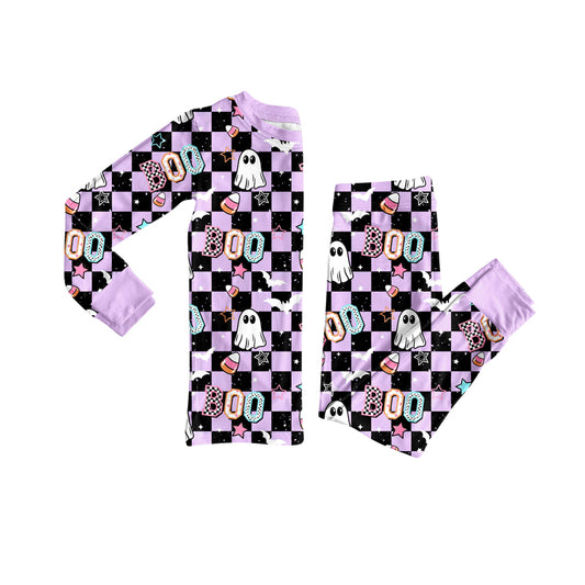 8.7 GLP2684 Baby Girls Black Plaid Ghosts Candy Top Pants Halloween Pajamas Set Preorder