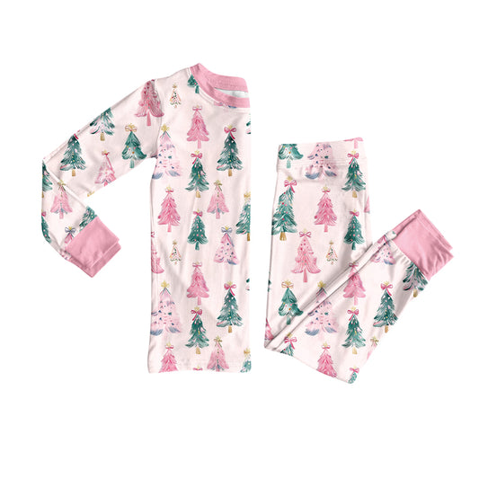 8.9 GLP2686 Baby Girls Christmas Trees Bows Plaid Top Pants Pajamas Set Preorder
