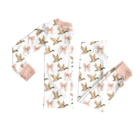 8.9 GLP2687 Baby Girls Ducks Bows Plaid Top Pants Pajamas Set Preorder