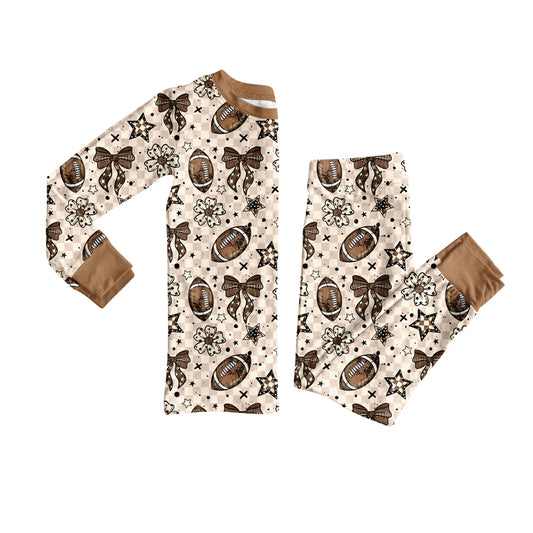 8.9 GLP2689 Baby Girls Footballs Flowers Plaid Top Pants Team Pajamas Set Preorder