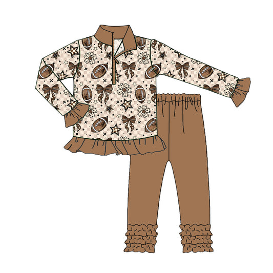 8.9 GLP2690 Baby Girls Footballs Flowers Plaid Zipper Pullovers Legging Pants Team Set Preorder