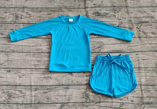 4.11 GLS0005 Long sleeves blue top shorts kids girls yoga clothes pre order