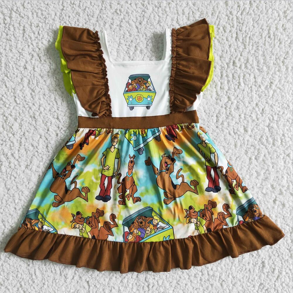 GSD0001 Summer Brown Dog Cute Girl Summer Twirl Dress