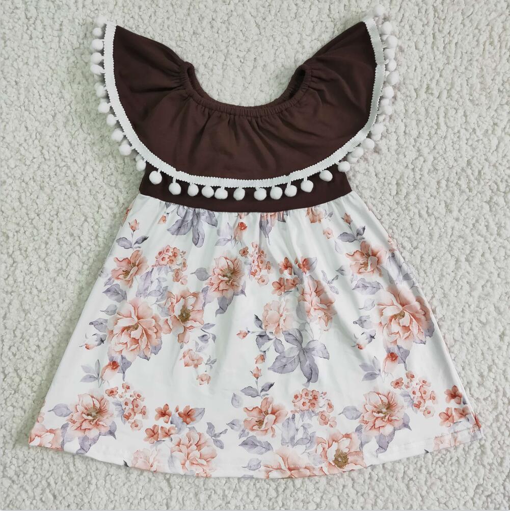 GSD0023 Floral Short Sleeve Baby Girls Summer Highland Cow Floral Dress