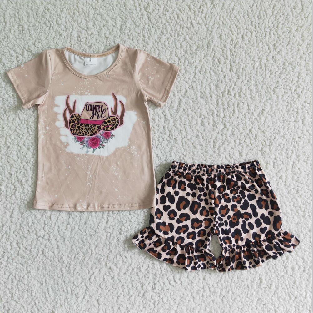 GSD0047 Leopard Wholesale Lovely Kid Ruffle Summer Boutique Outfits