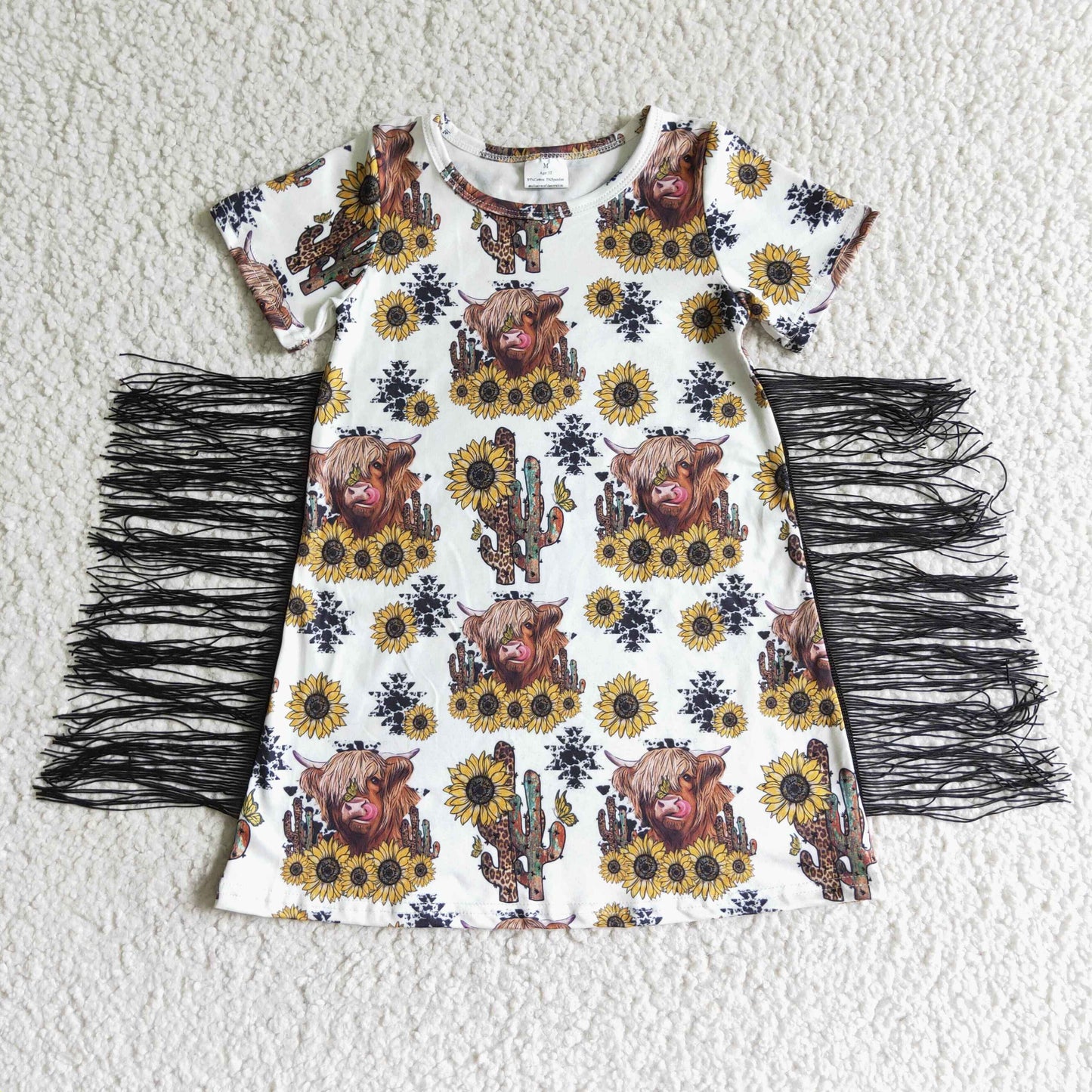 GSD0084 Sunflower Cow Cute Children Clothing Kid Summer Boutique Dresses