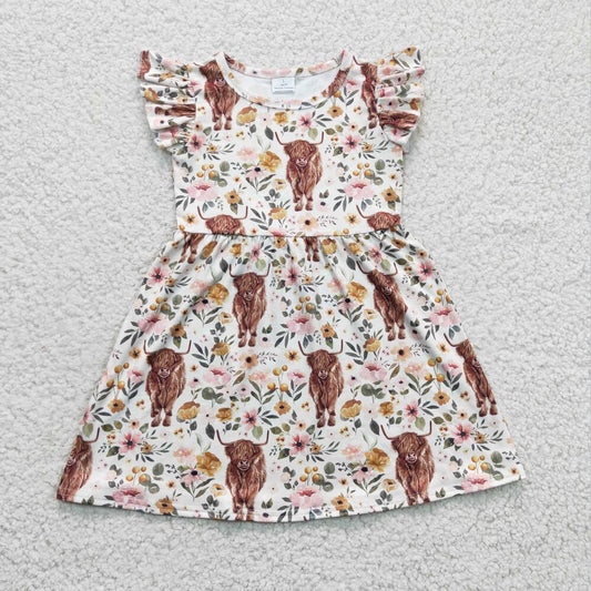 GSD0158 Baby Girls Summer Highland Cow Floral Dress