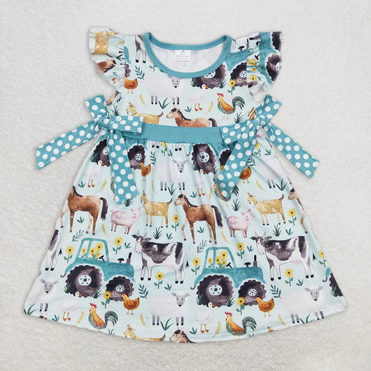RTS NO MOQ Summer Sibling Baby Kids Short Sleeve Horse Pig Cow Chicken Farm Rompers Dresses