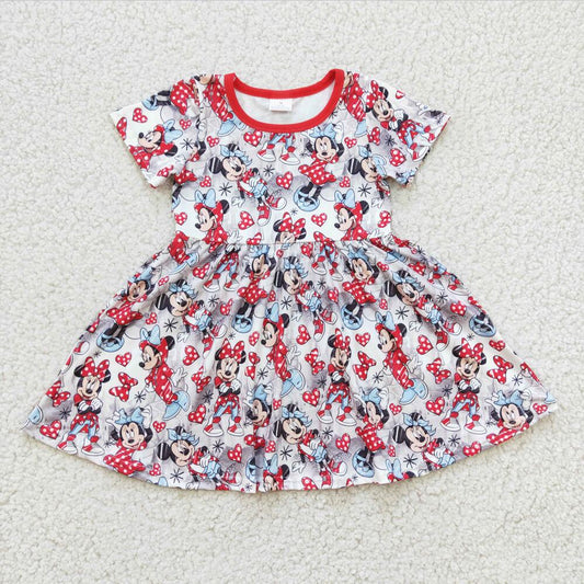 GSD0181 Red Short Sleeve Baby Girls Summer Highland Cow Floral Dress