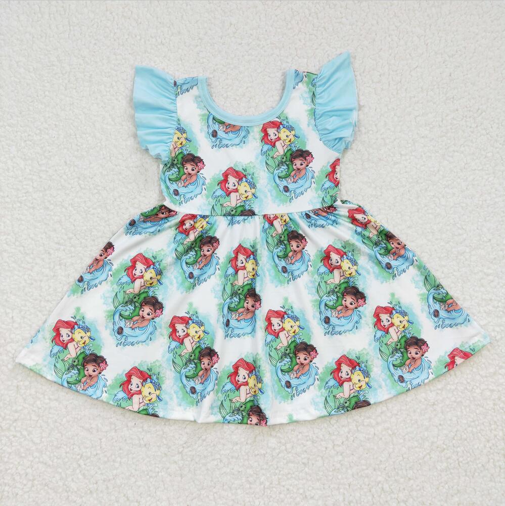 GSD0209 Cartoon Short Sleeve Baby Girls Summer Highland Cow Floral Dress