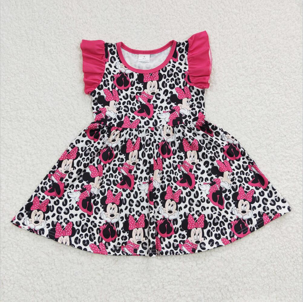 GSD0214 Cartoon Short Sleeve Baby Girls Summer Highland Cow Floral Dress